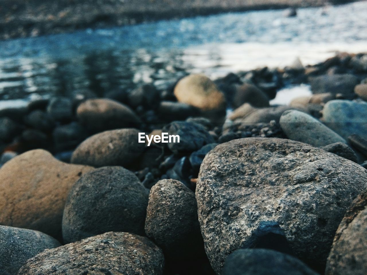 Close-up of rocks at riverbank