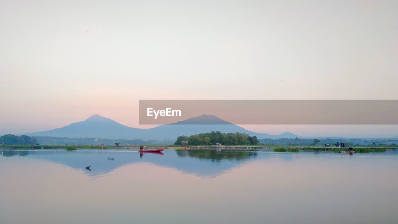 SCENIC VIEW OF LAKE AGAINST CLEAR SKY