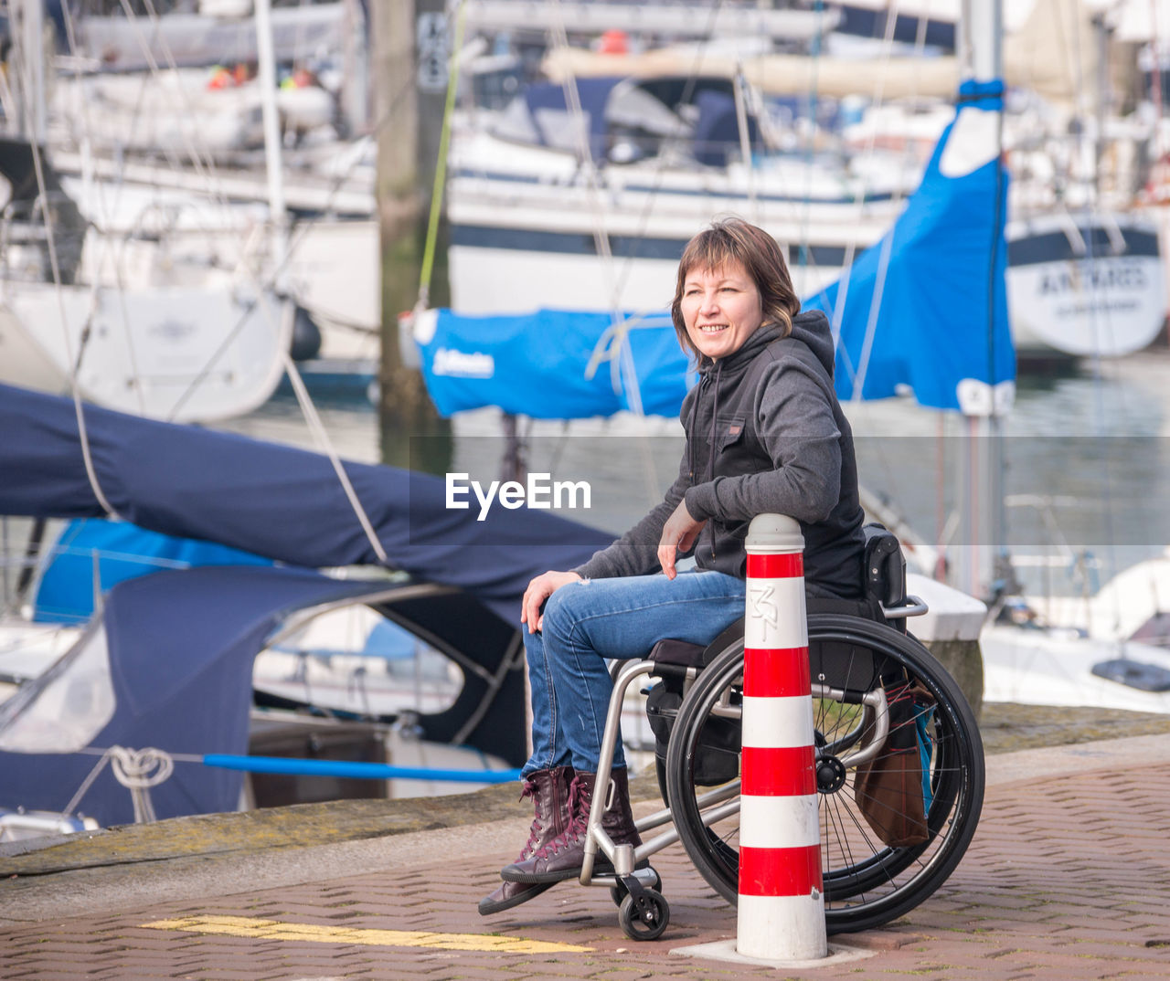 The hague netherlands port wheelchair young woman happy life 