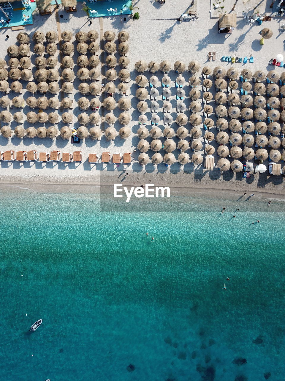 High angle view of umbrellas in row