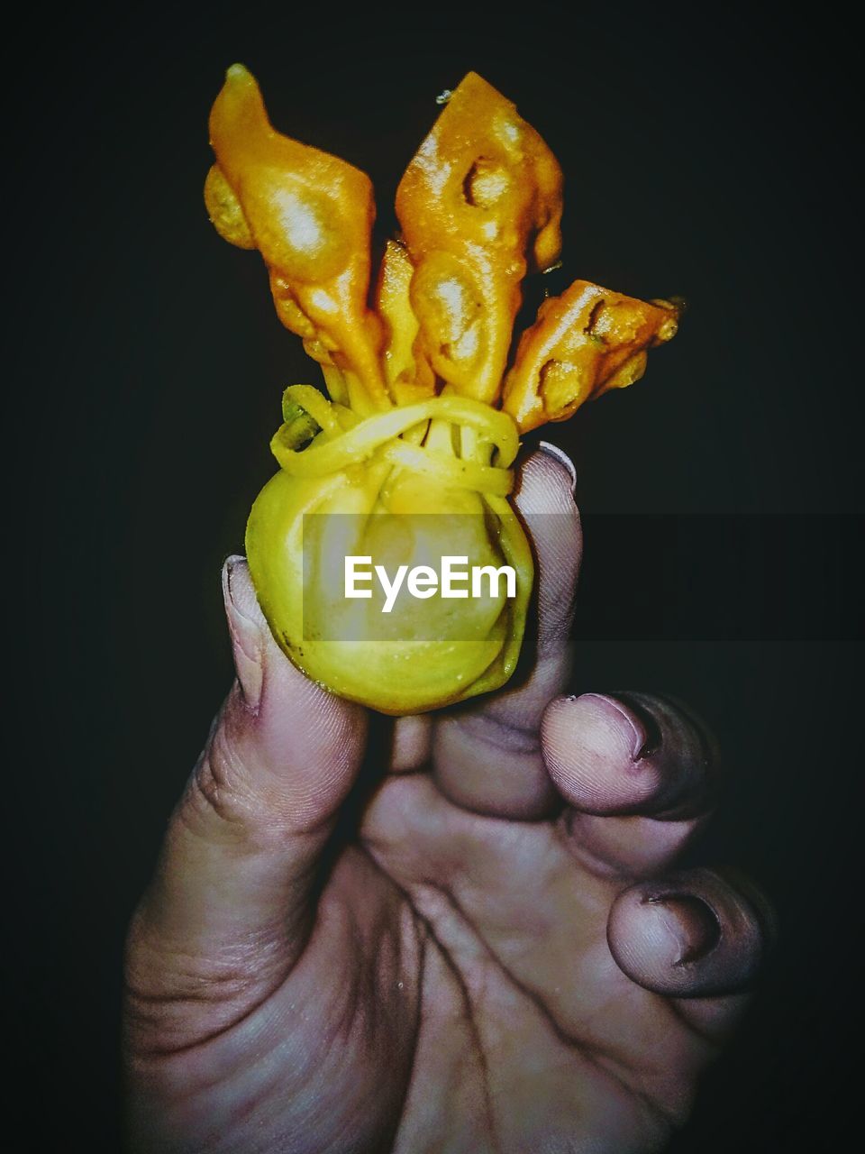 CLOSE-UP OF HUMAN HAND HOLDING FRUIT