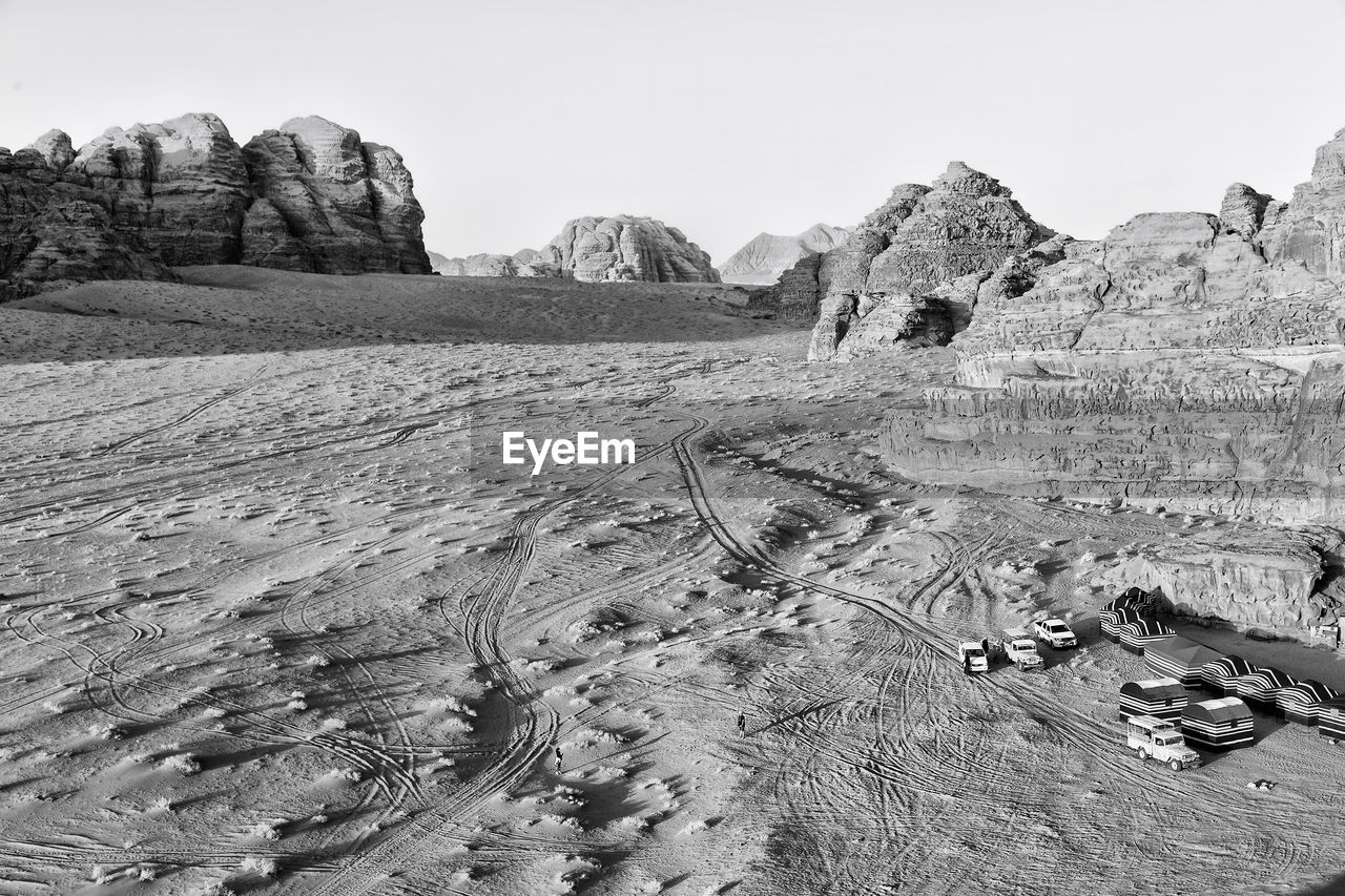 Scenic view of rocky mountains against clear sky