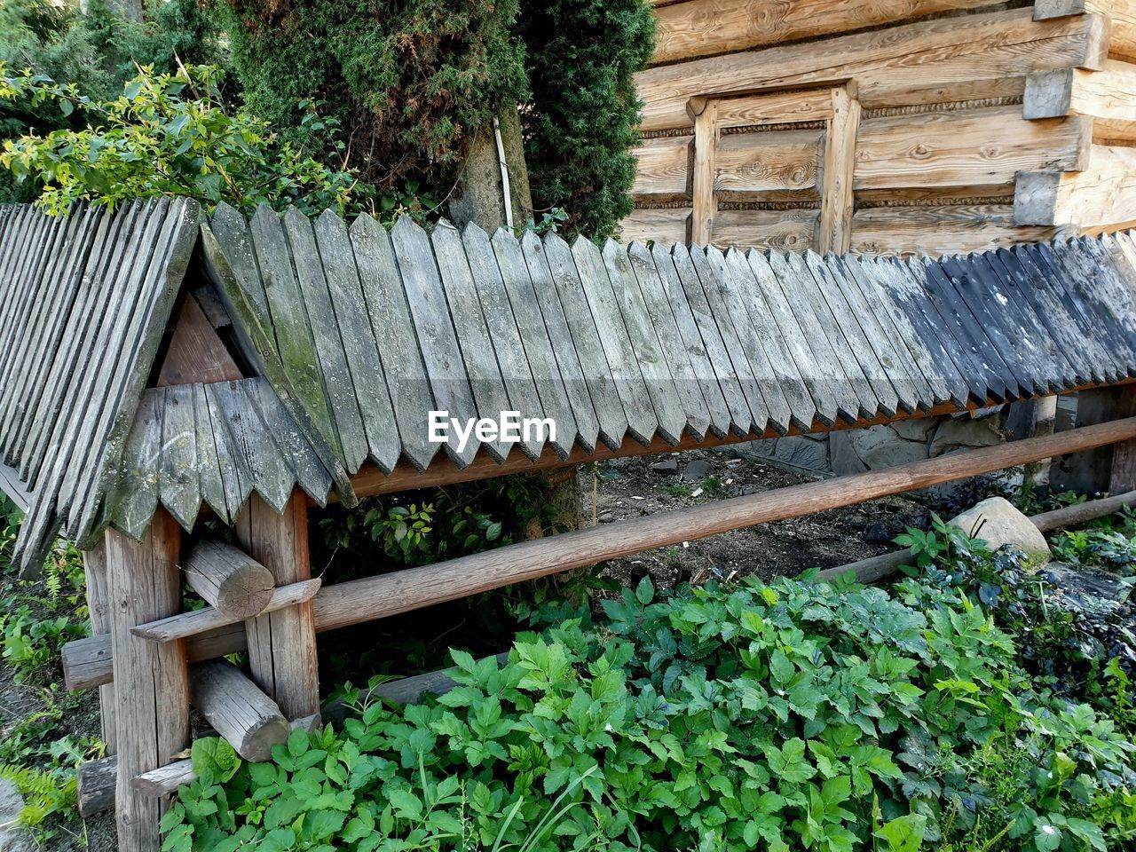 Close-up of old roof outside building