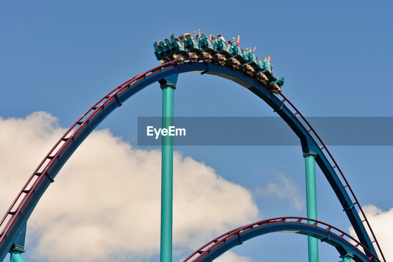 LOW ANGLE VIEW OF ROLLERCOASTER AGAINST SKY