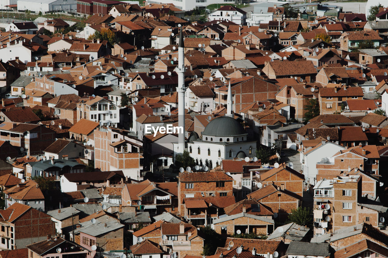 High angle view of buildings in city