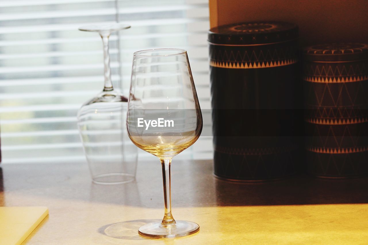 Close-up of wine glass on table