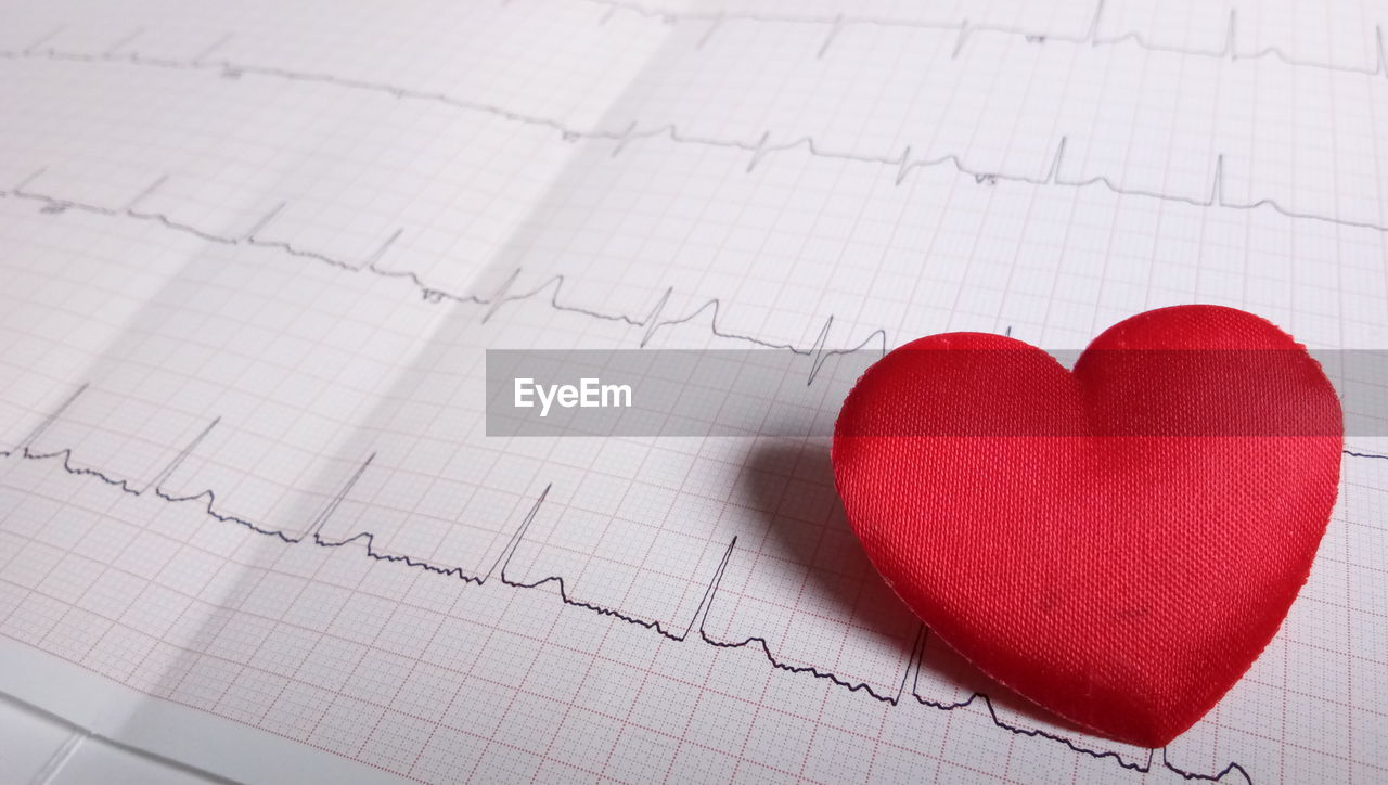 Close-up of heart shape on pulse trace paper