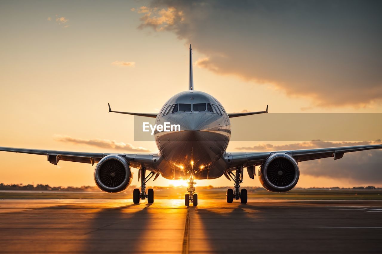 low angle view of airplane at airport runway