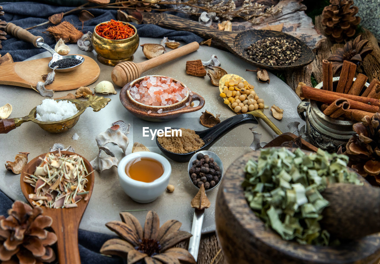 High angle view of food on table