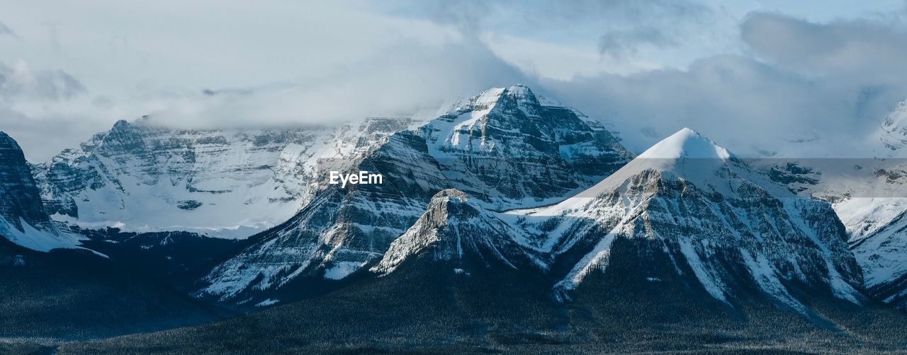 Panoramic view of snowcapped mountains against sky