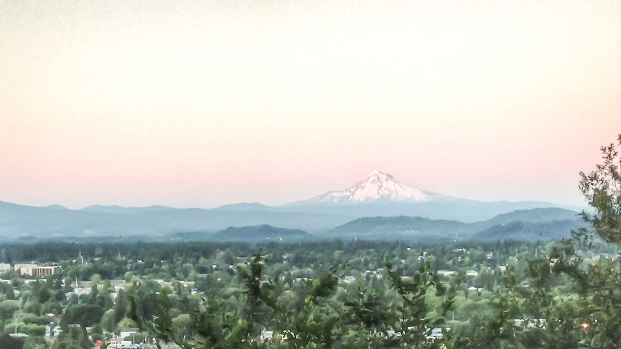 Scenic view of mount hood against clear sky