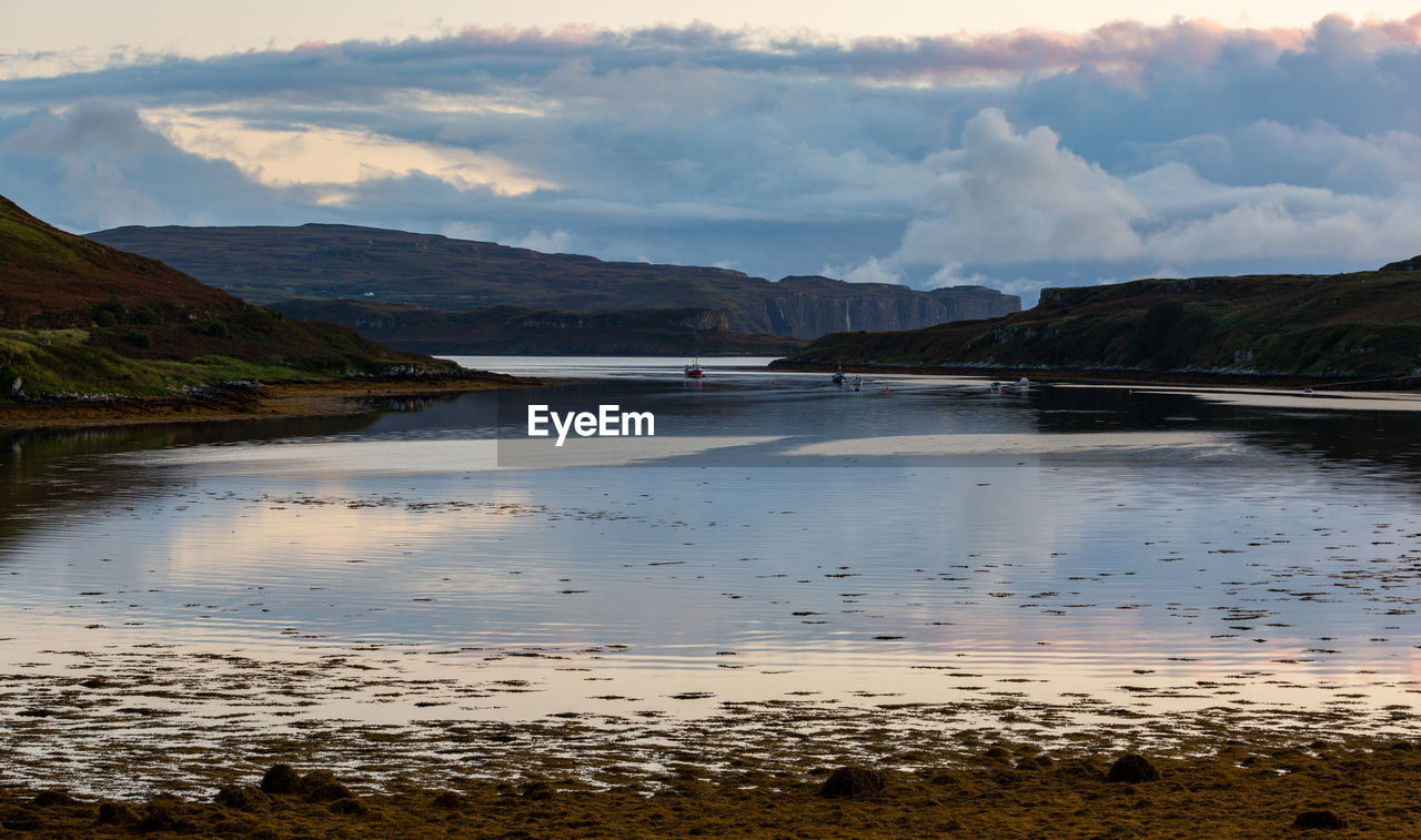 SCENIC VIEW OF LAKE BY MOUNTAINS AGAINST SKY