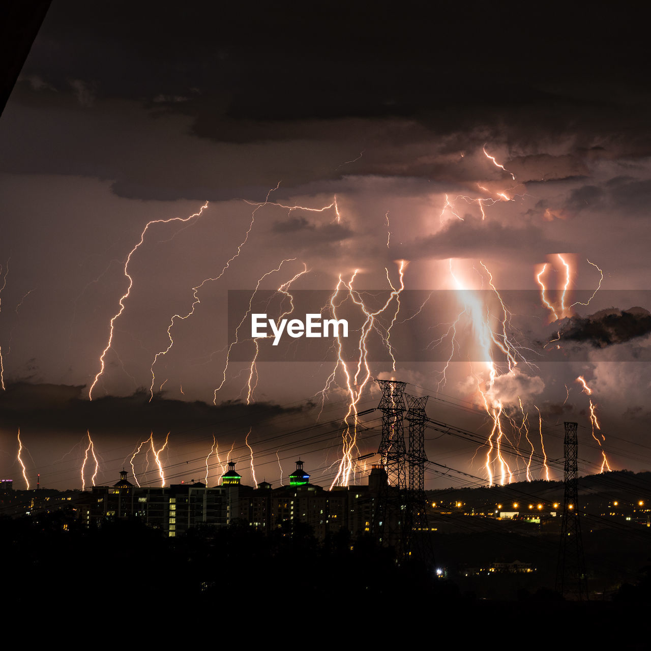 LIGHTNING IN SKY OVER CITY