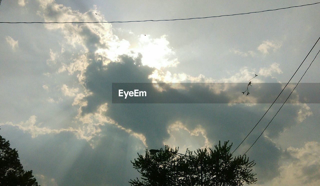 LOW ANGLE VIEW OF POWER LINES AGAINST CLOUDY SKY