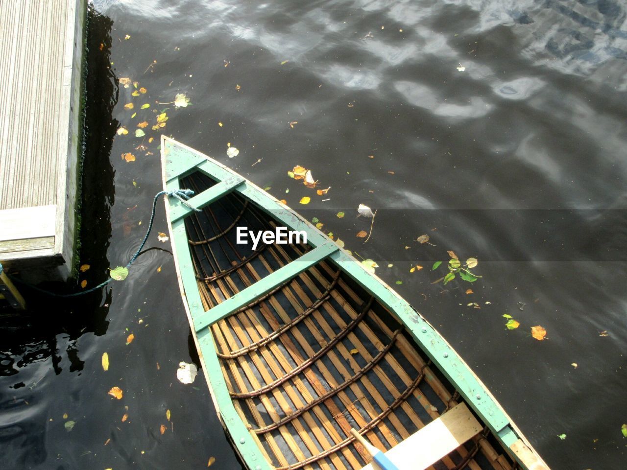 Overhead view of traditional irish curragh rowing boat