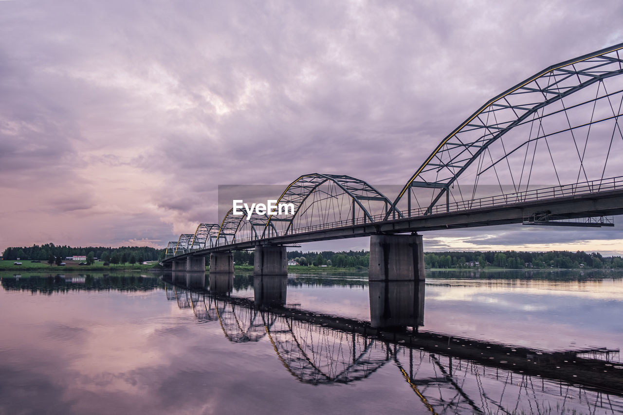 Bridge over river against sky during sunset