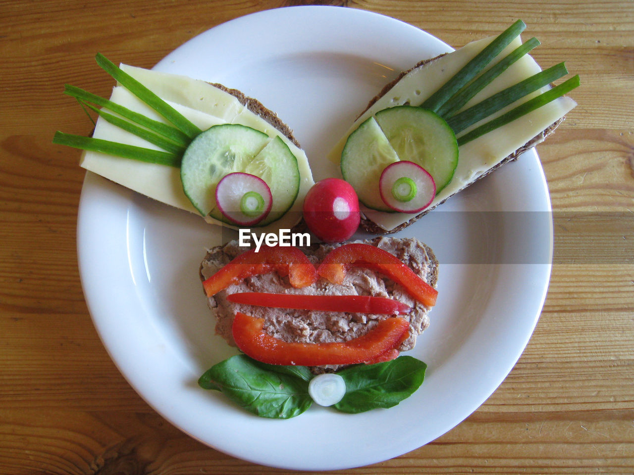 High angle view of art made from food ingredients on table