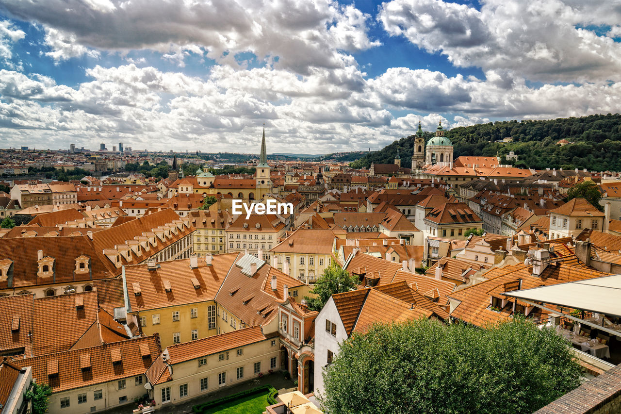 High angle view of townscape against sky