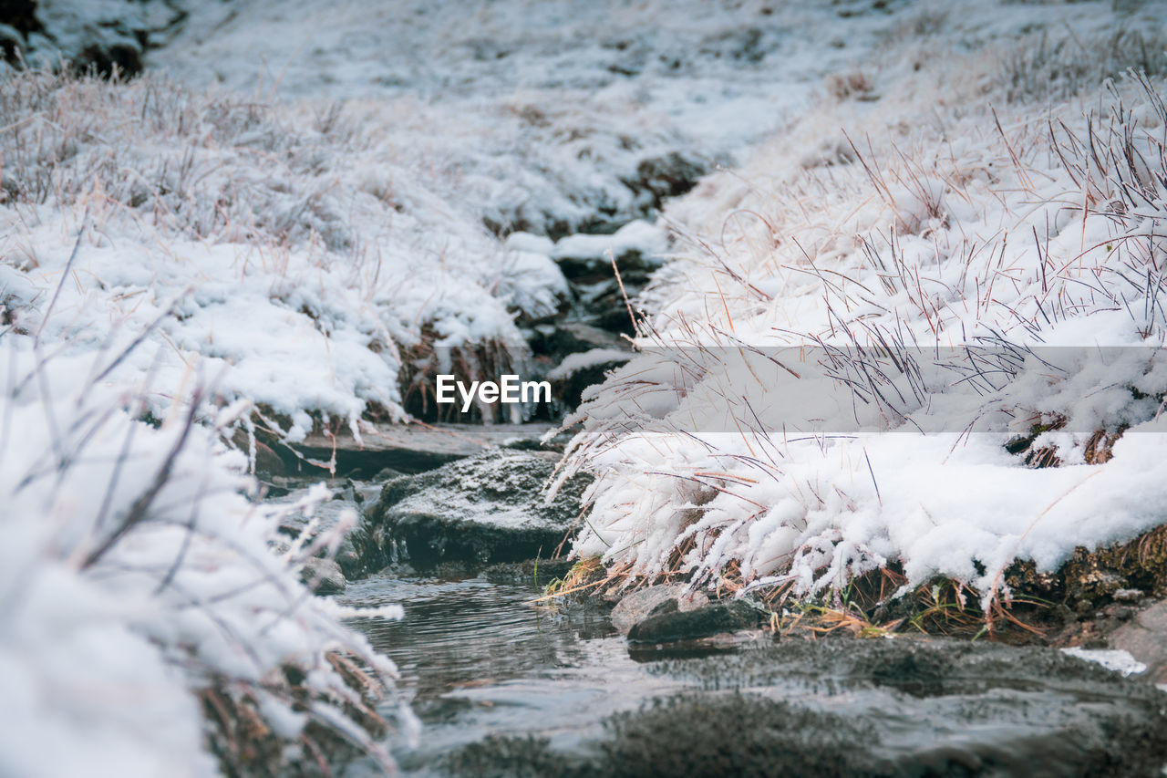 high angle view of frozen water