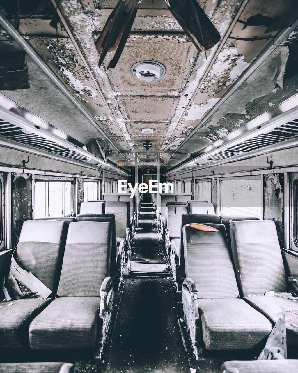 Interior of abandoned bus