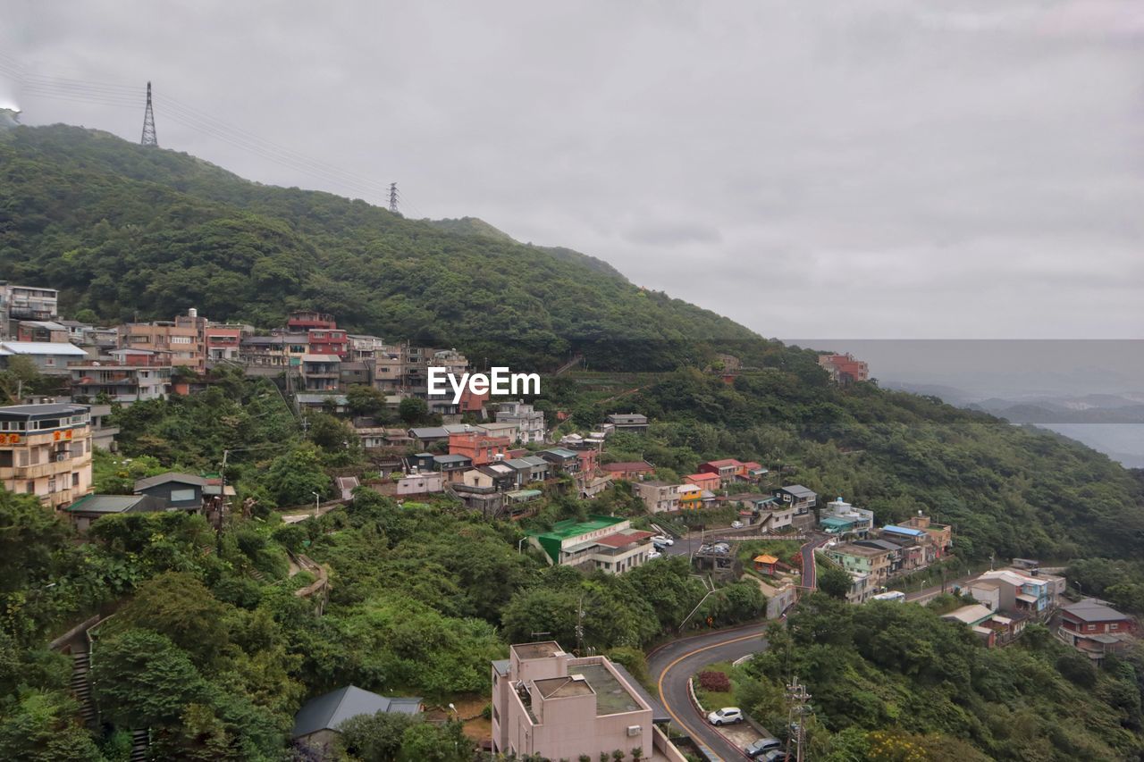 High angle view of townscape against sky