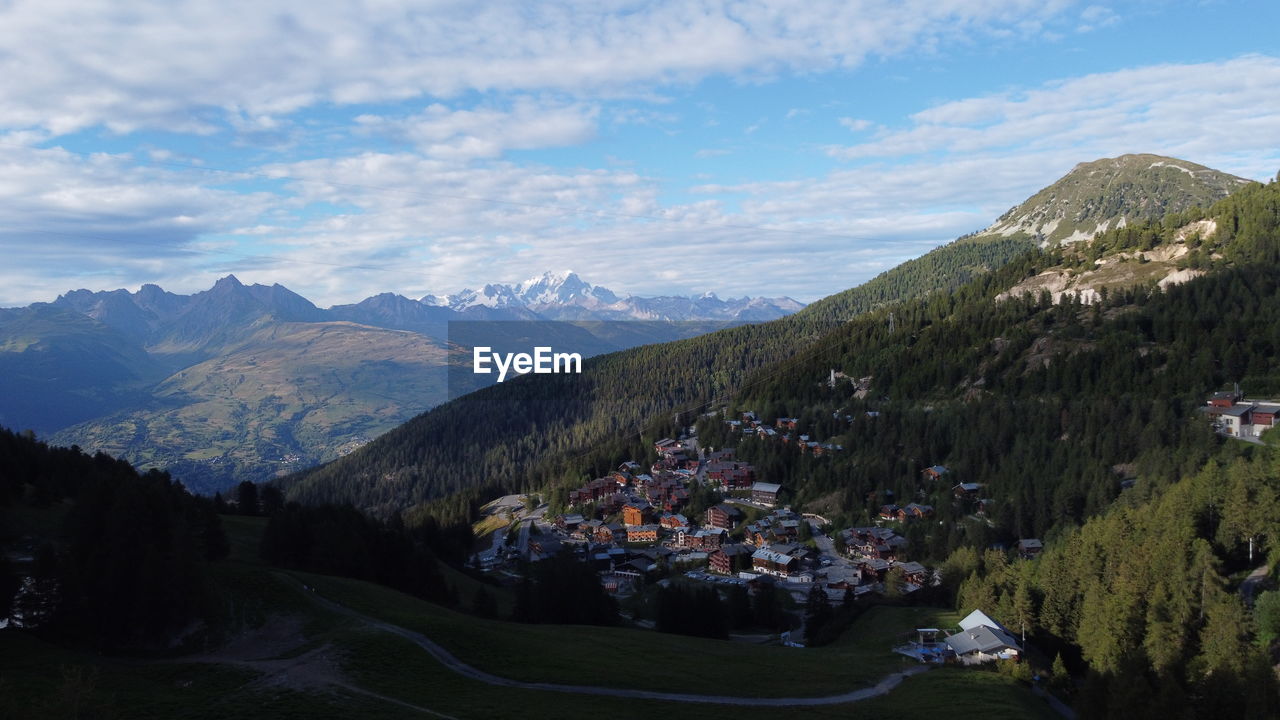 Panoramic view of landscape and mountains against sky