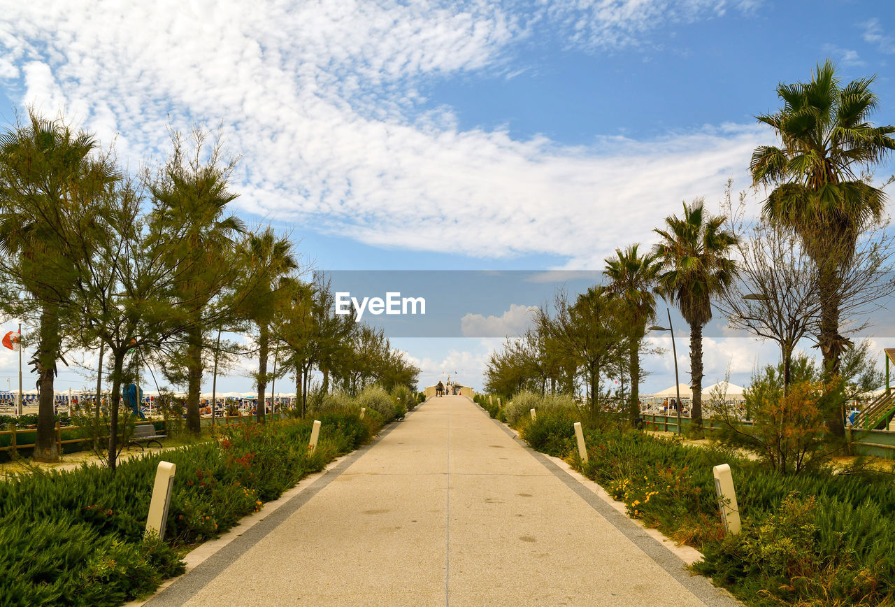 View of the modern pedestrian pier on the versilia coast in summer, lido di camaiore, tuscany 