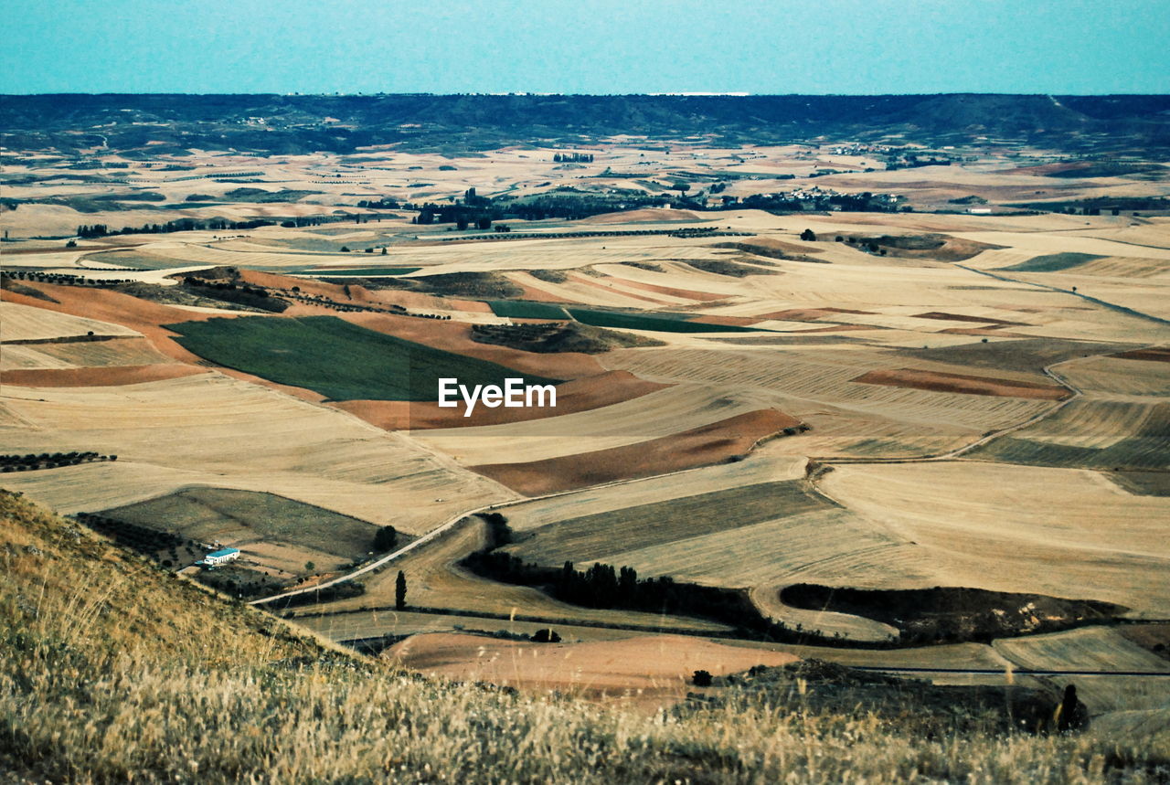 High angle view of land against sky