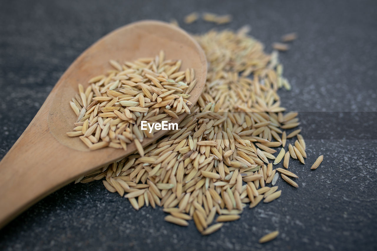 high angle view of wheat on table