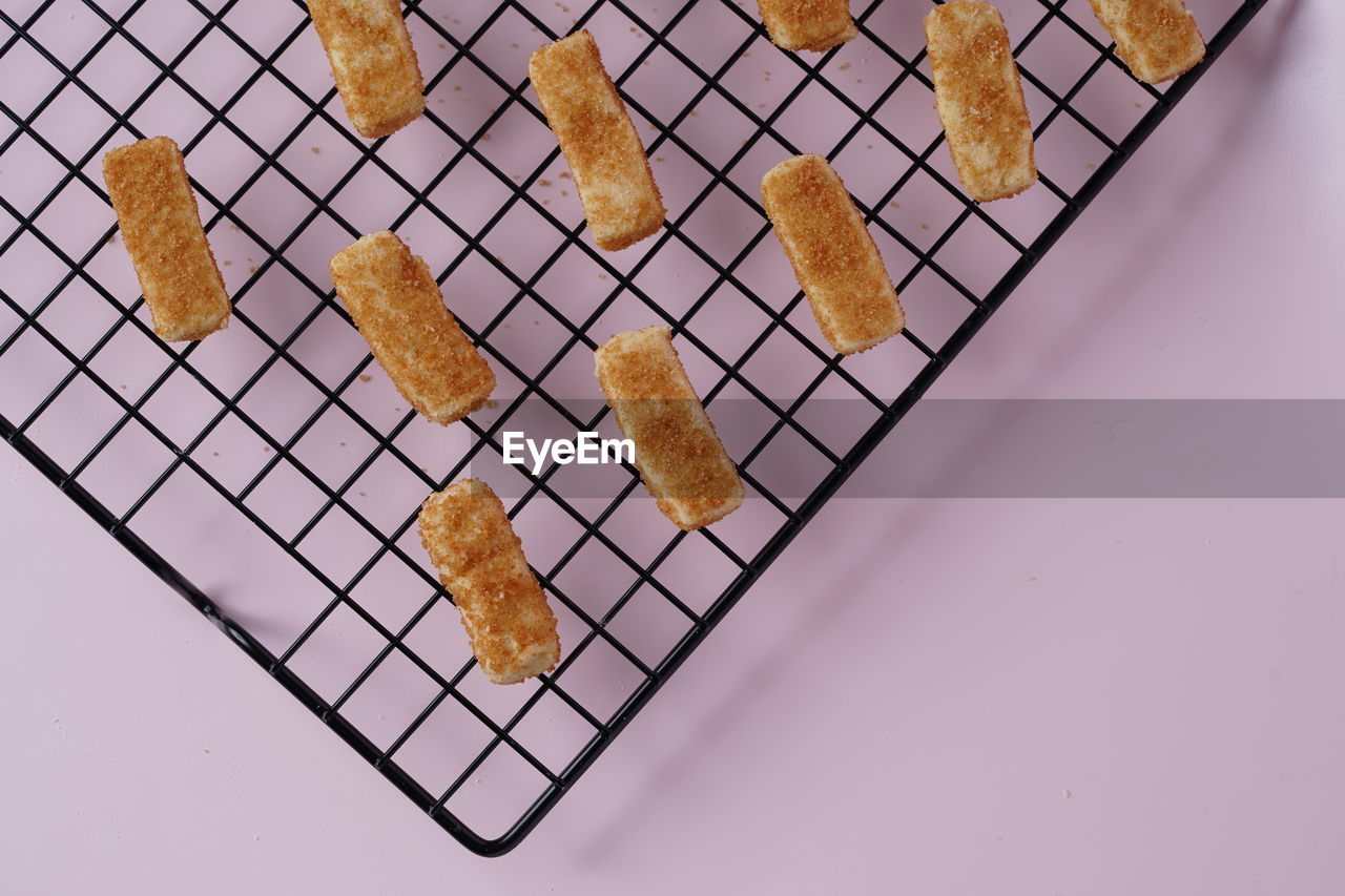 High angle view of cookies on table