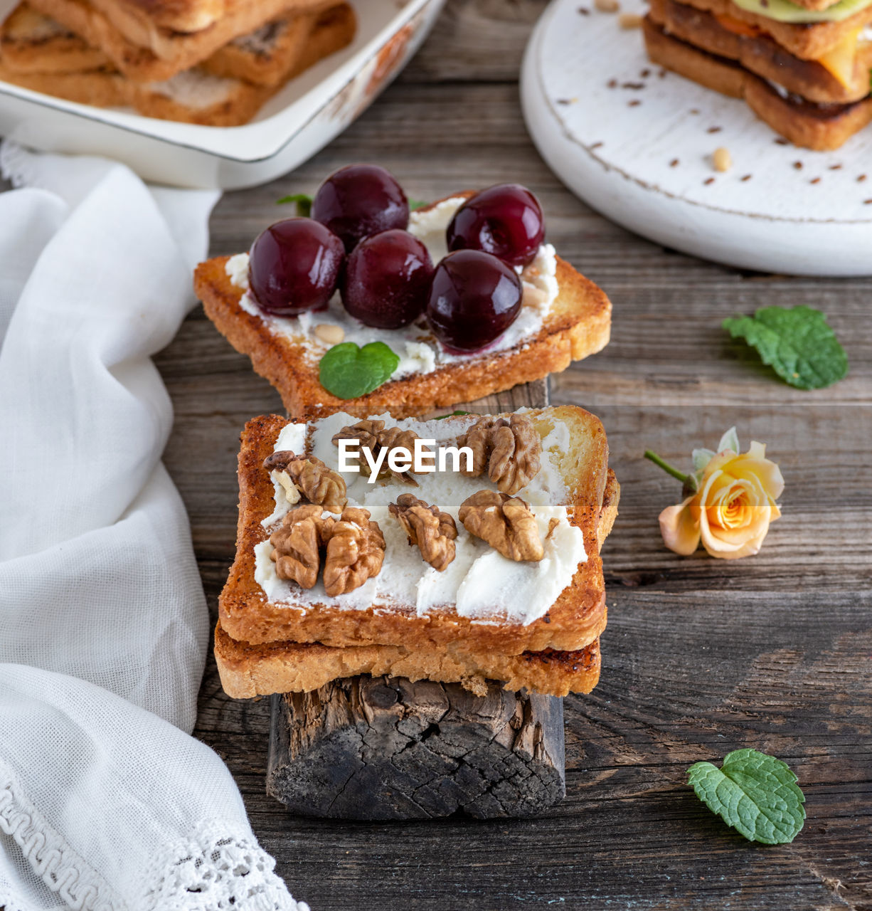 High angle view of breakfast served on table