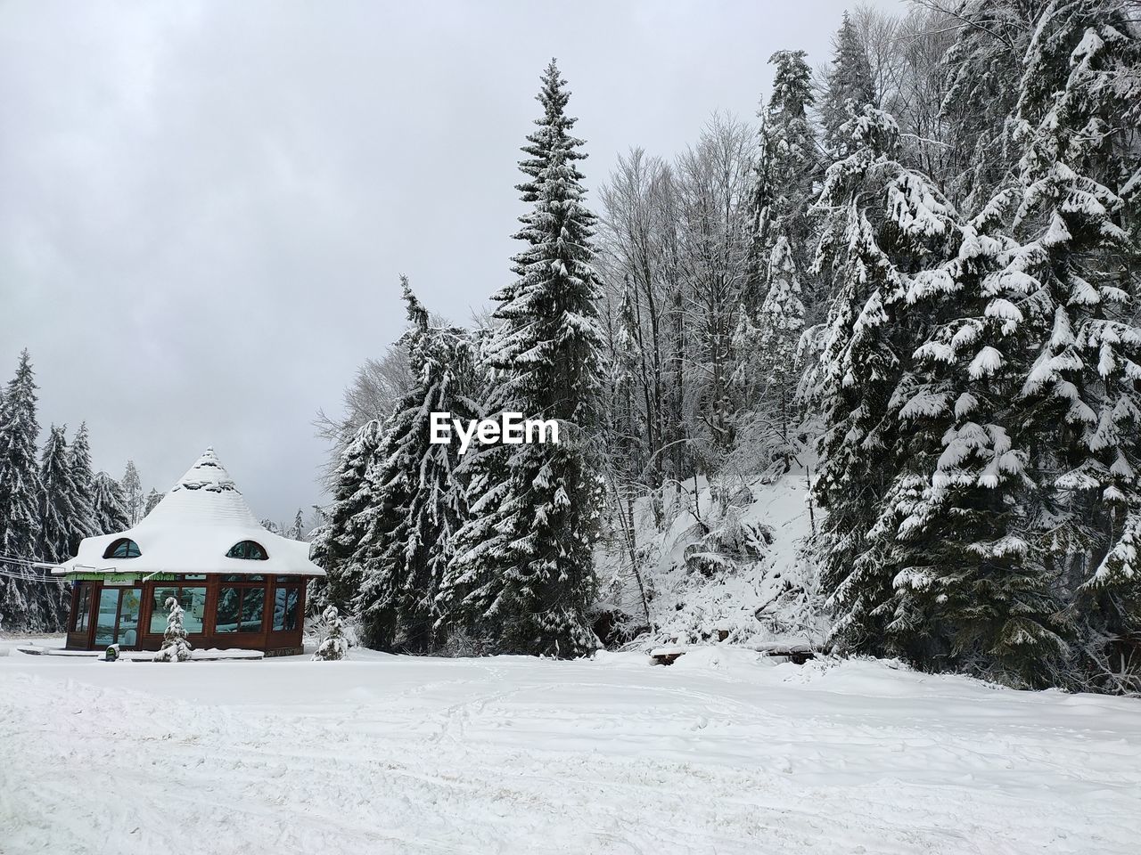 SNOW COVERED LAND AGAINST SKY
