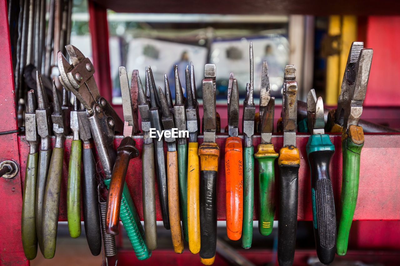 Close-up of multi colored tools