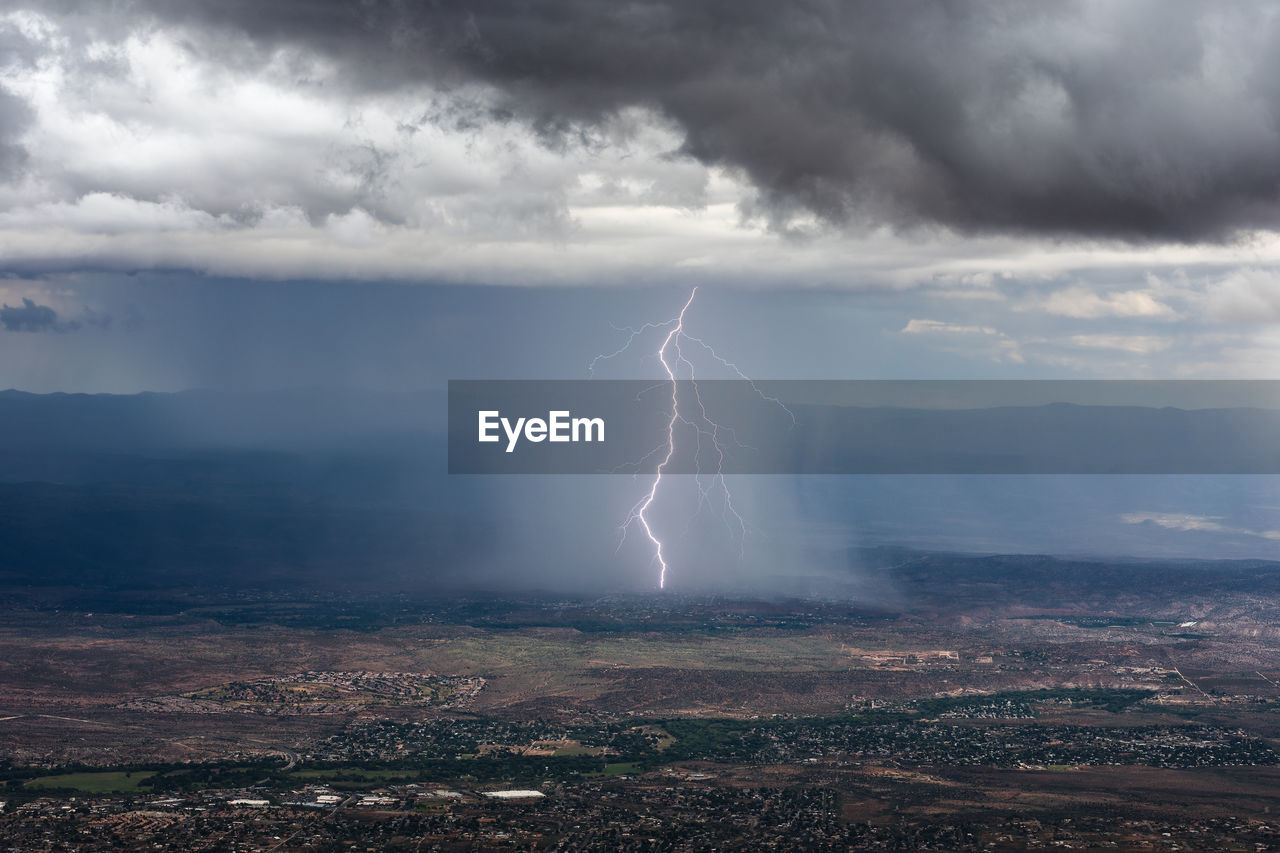 A thunderstorm with lightning and heavy rain in the verde valley near cottonwood, arizona