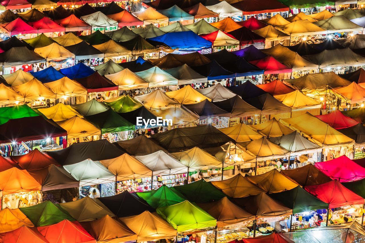 High angle view of multi colored tents