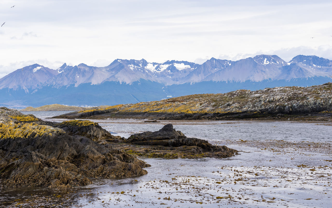 scenic view of sea and mountains against sky