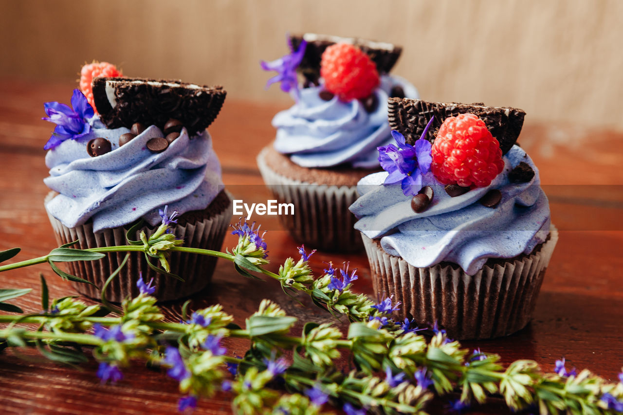 Close-up of cupcakes on table