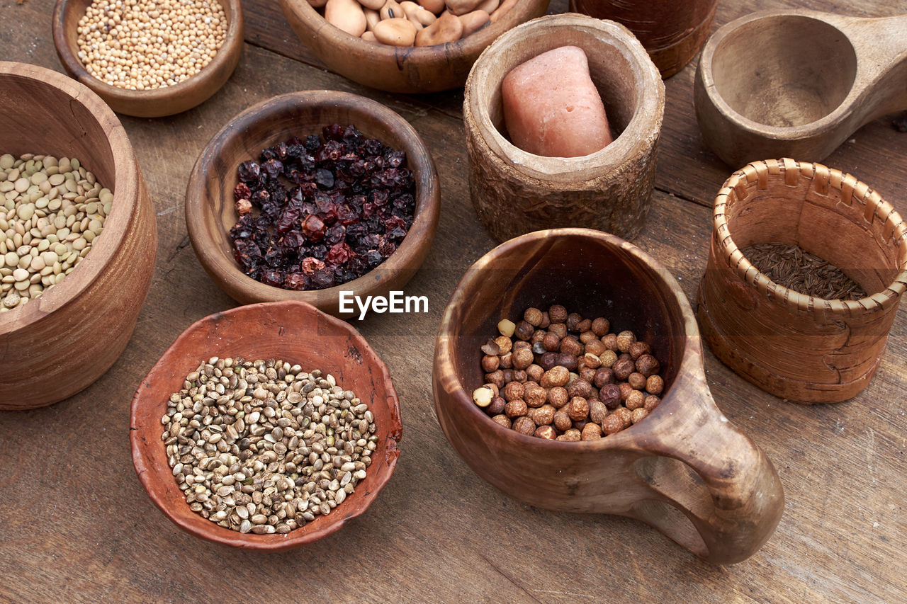 high angle view of spices for sale at market