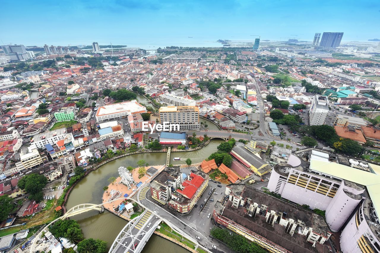 High angle view of cityscape against sky