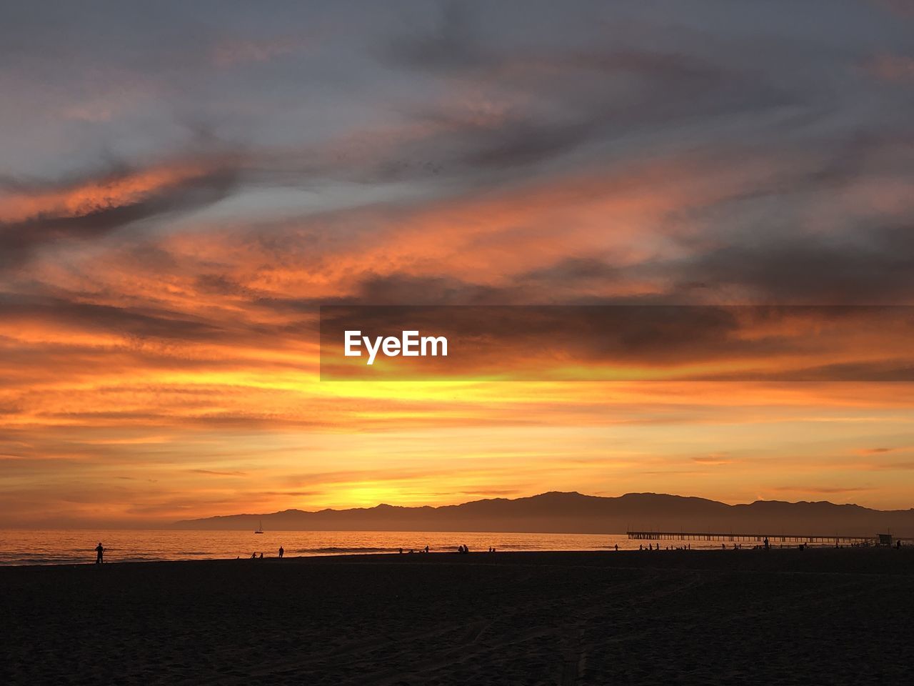Scenic view of venice beach against sky during sunset