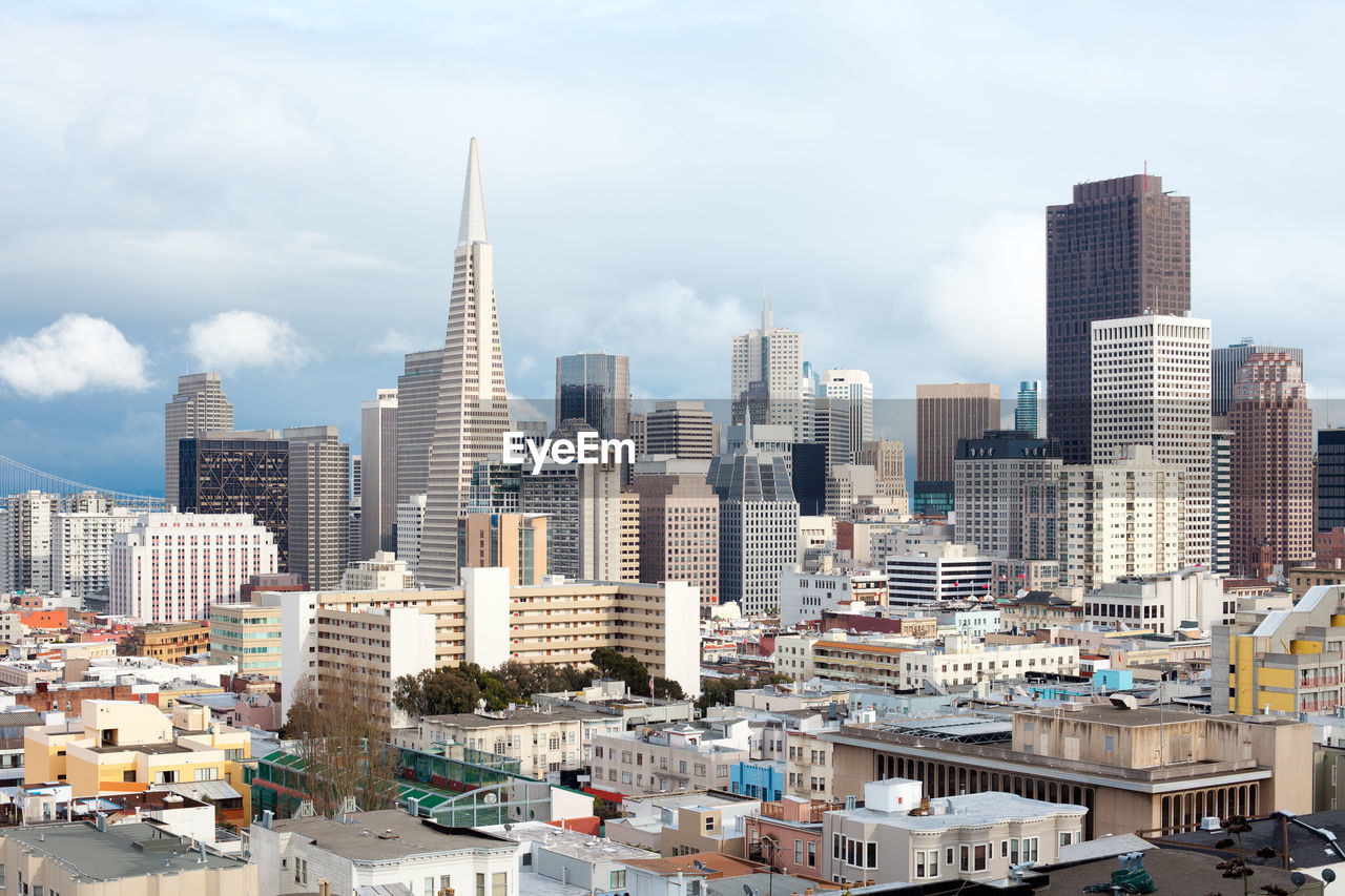 Skyline of financial district and north beach neighborhood, san francisco, california, usa