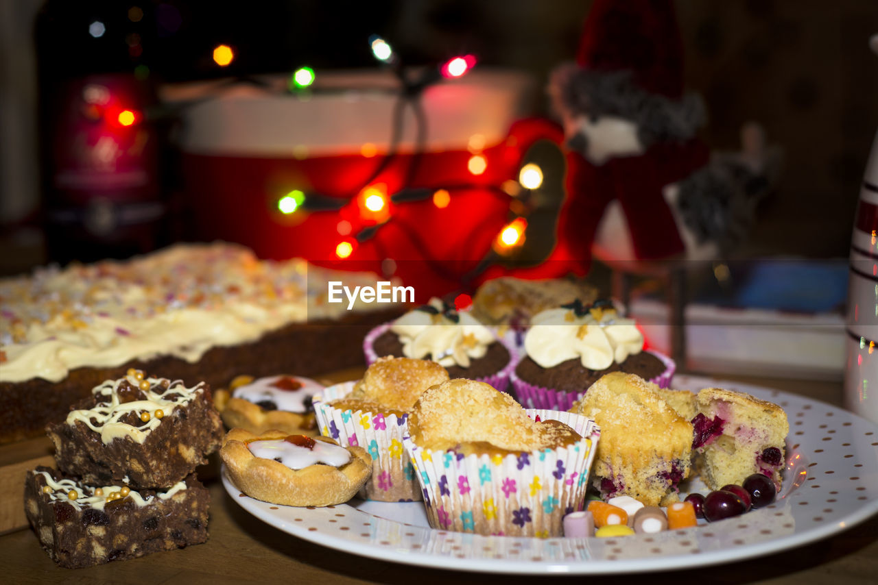 Close-up of cupcakes in plate at home