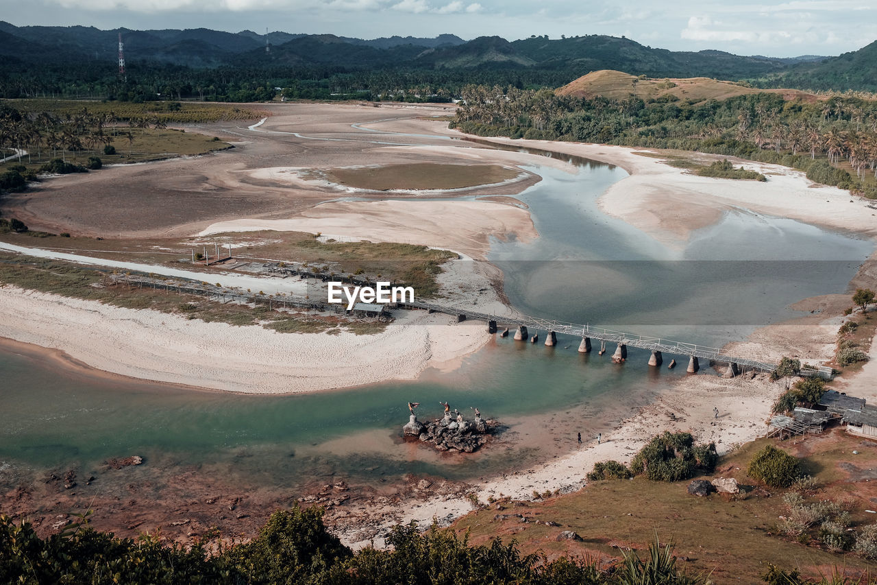 High angle view of dam on riverbank