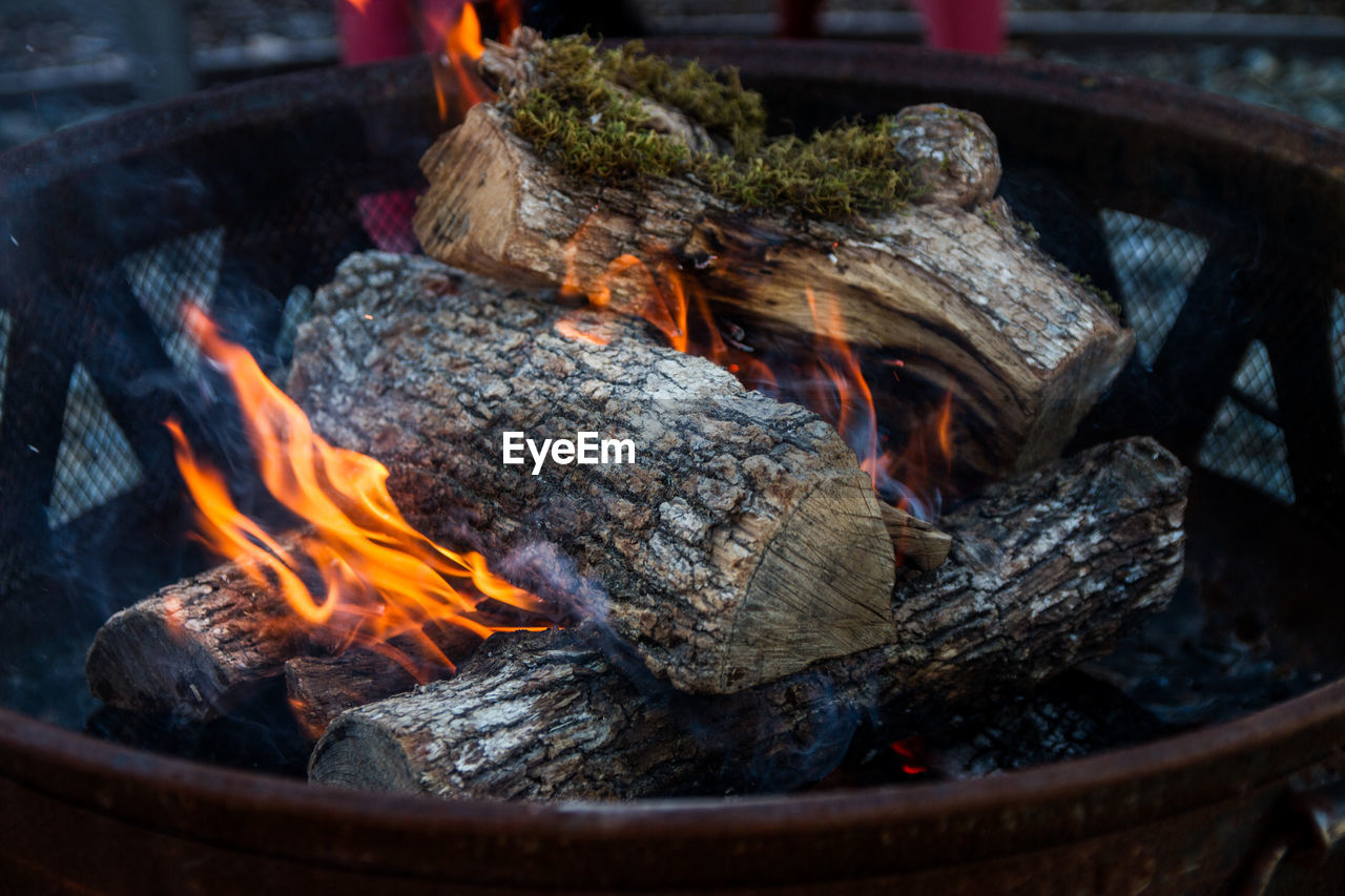 High angle view of bonfire