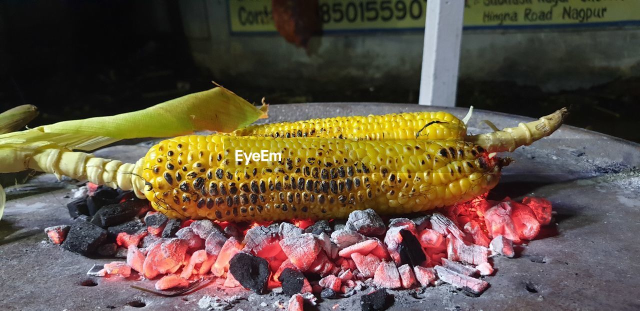 CLOSE-UP OF FRUITS ON BARBECUE