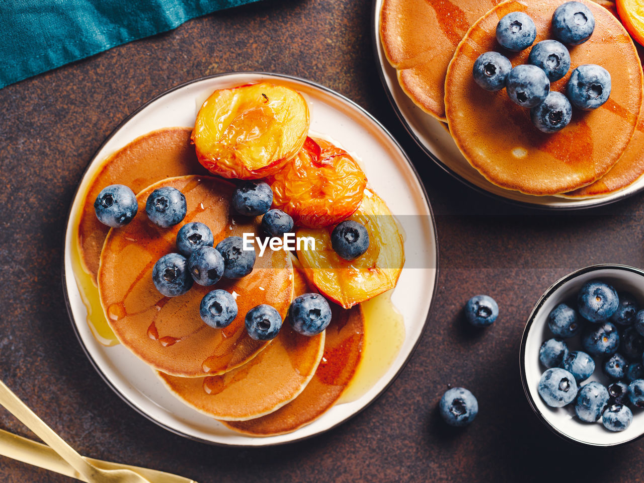 High angle view of breakfast served on table