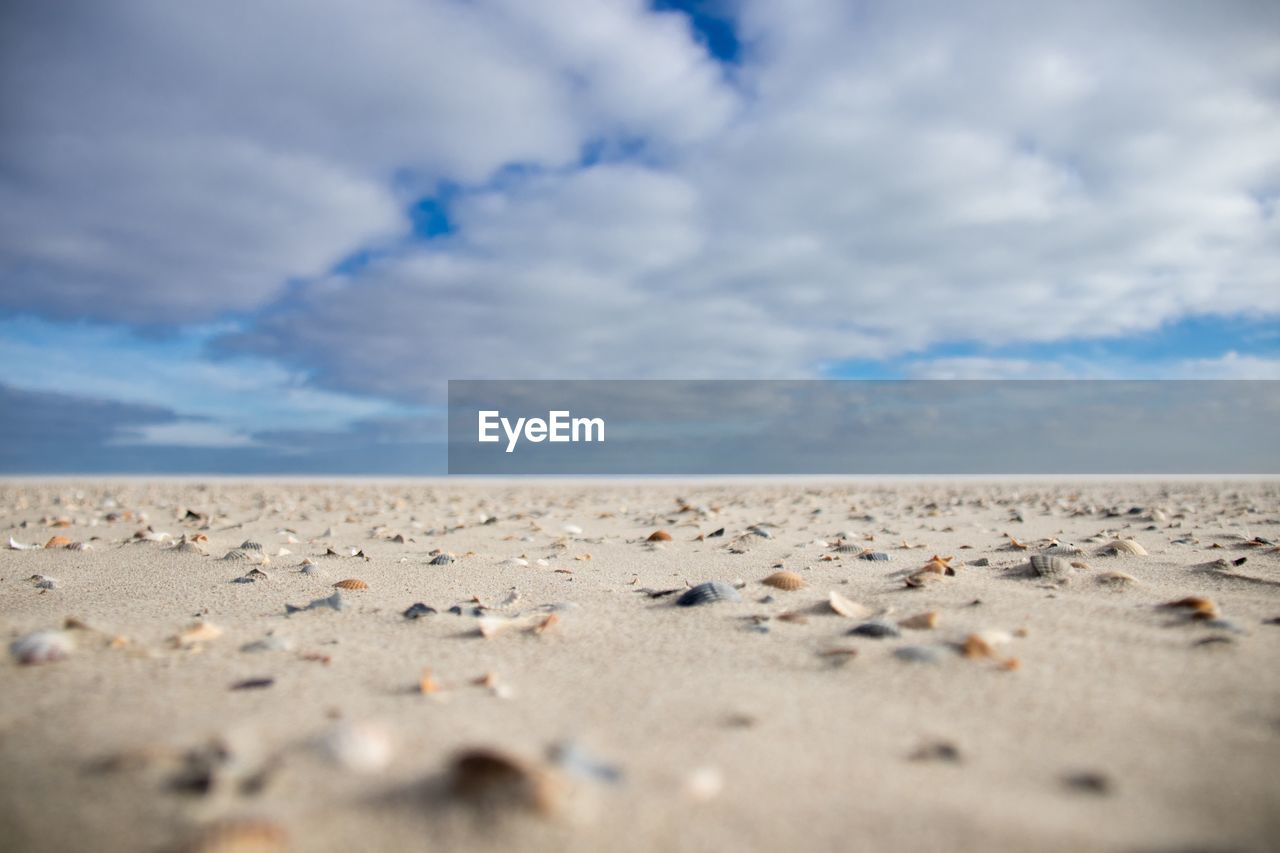 Surface level of beach against sky