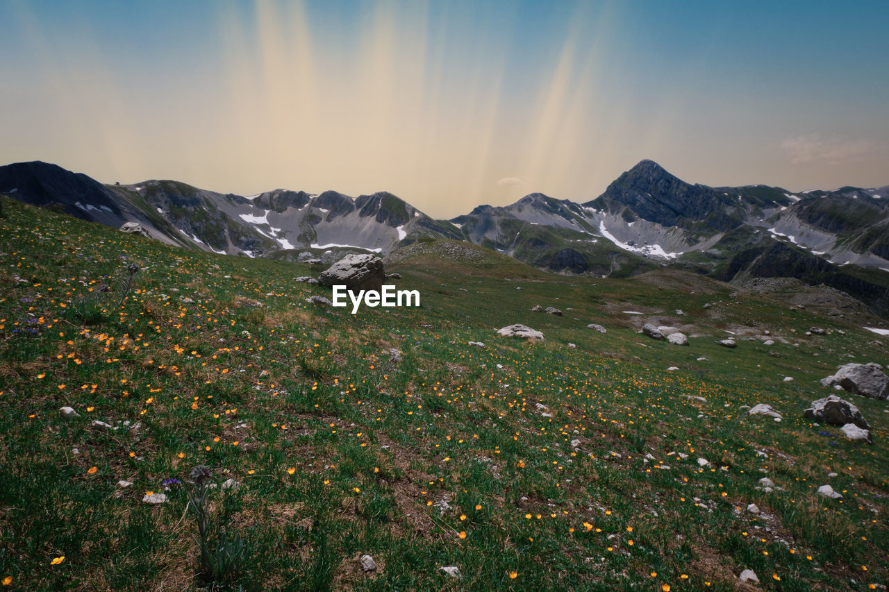 Overview of the mountains of the laga during dawn abruzzo