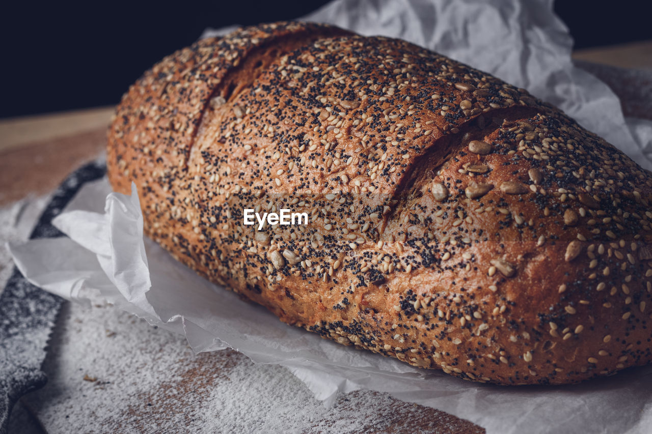 Close-up of bread with seeds and seeds