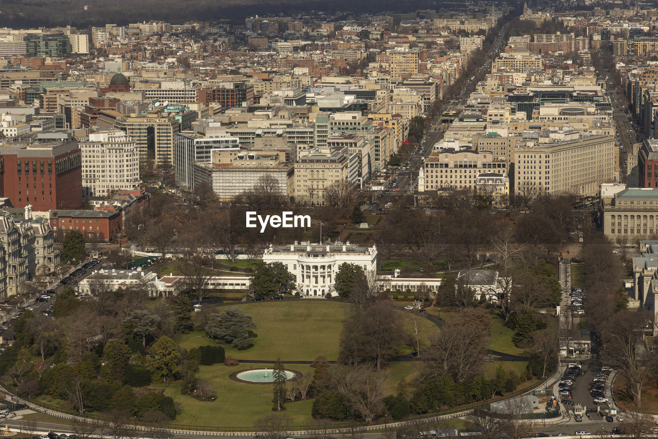 High angle view of buildings in washington city